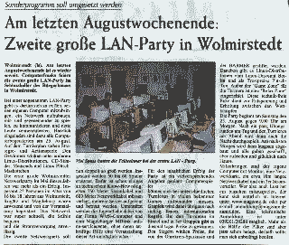 Am letzten Augustwochenende: Zweite groe LAN-Party in Wolmirstedt